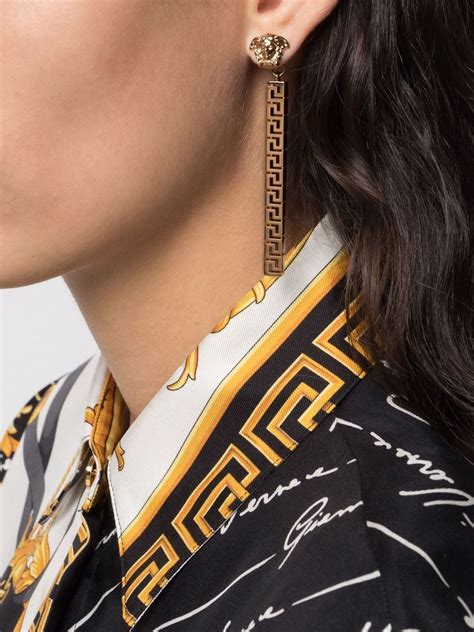 versace greca and medusa earrings|versace medusa earrings gold.